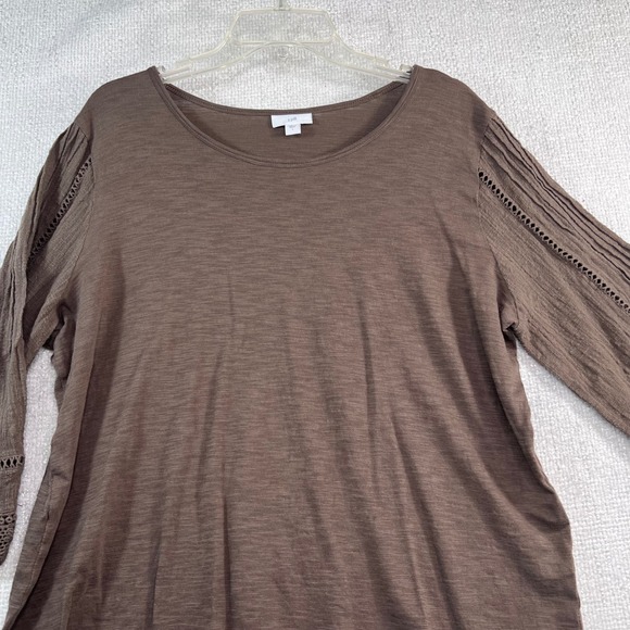 J. Jill Brown Lace Trim 3/4 Sleeve Pleated Knit Top Womens Size Large L - Picture 3 of 11